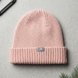 Adidas Light Pink Cuffed Beanie Knit Winter Hat Pastel Sporty Ribbed Cap